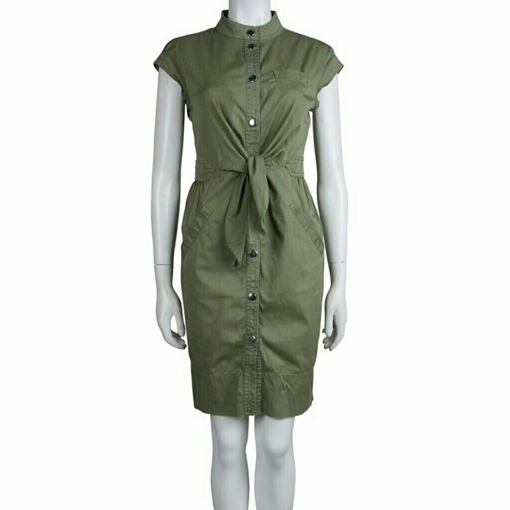 Marc By Marc Jacobs Green Midi Dress with Tie Front and Cap Sleeves